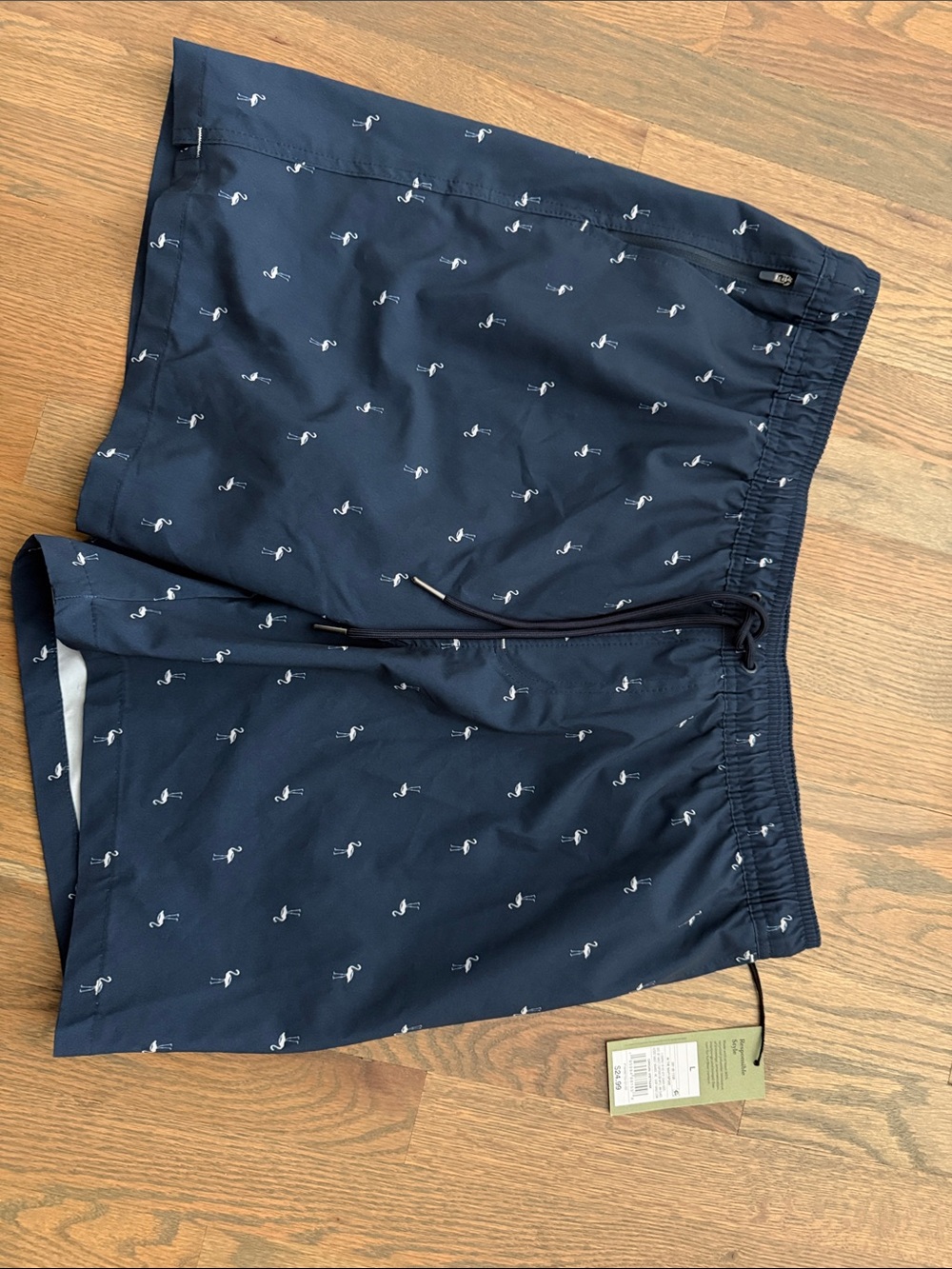 Goodfellow & Co Navy Swim Shorts with White Flamingo Print